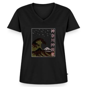 Japan Japanese Art Great Wave of Kanagawa - Women's Premium Organic V-neck T-shirt - black - Front - AI Model Female 172 light (172cm)