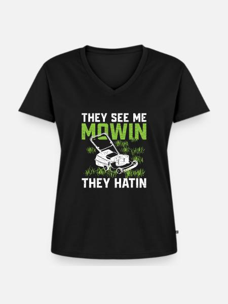 Mäher Mähen Rasenmäher Rasenmähen - Frauen Premium Bio T-Shirt mit V-Ausschnitt - Schwarz