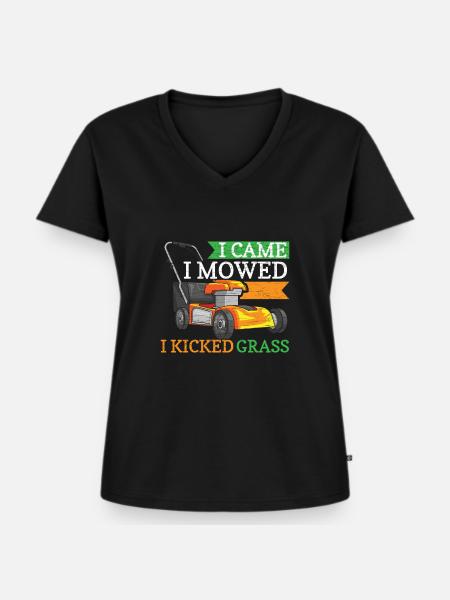 Rasenmäher Landschaftsbau Mähen Mäher - Frauen Premium Bio T-Shirt mit V-Ausschnitt - Schwarz