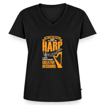 Lustiges Harfe Konzertharfe Harfenspieler Geschenk - Frauen Premium Bio T-Shirt mit V-Ausschnitt - Schwarz - Vorne - AI Model Female 172 light (172cm)
