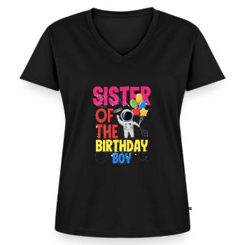 Kindergeburtstag Astronaut Familienmitglieder - Frauen Premium Bio T-Shirt mit V-Ausschnitt - Schwarz - Vorne - AI Model Female 172 light (172cm)