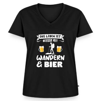Wandern Bier Berg Geschenk - Frauen Premium Bio T-Shirt mit V-Ausschnitt - Schwarz - Vorne - AI Model Female 172 light (172cm)