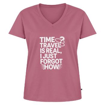 Passionné de voyage dans le temps qui s’intéresse à - T-shirt encolure en V Premium bio Femme - mauve - Devant - AI Model Female 172 dark (172cm)