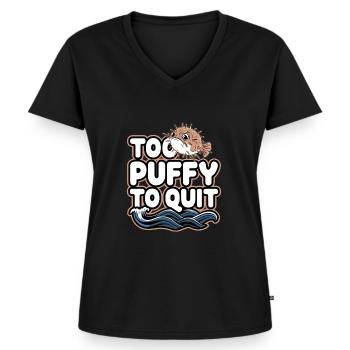 Poisson-globe passionné de la vie marine Quirky - T-shirt encolure en V Premium bio Femme - noir - Devant - AI Model Female 172 light (172cm)