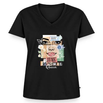 Junk Journal Queen – Vintage Collage - Frauen Premium Bio T-Shirt mit V-Ausschnitt - Schwarz - Vorne - AI Model Female 172 light (172cm)