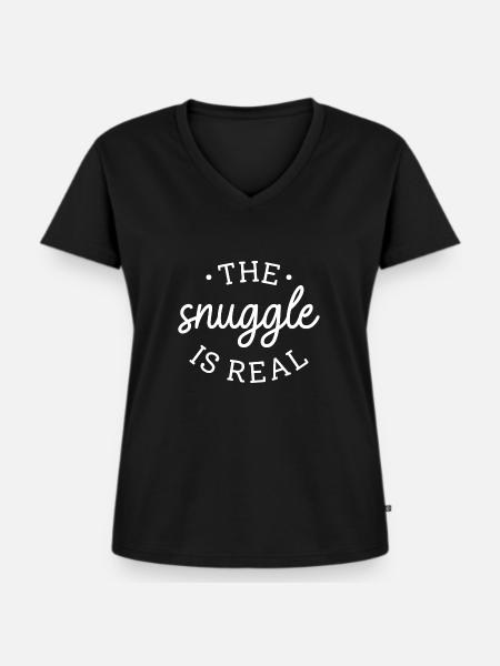 Das Kuscheln ist echt - Frauen Premium Bio T-Shirt mit V-Ausschnitt - Schwarz