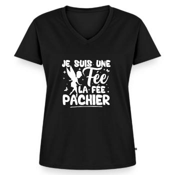 Je suis une fée la fée pachier - T-shirt encolure en V Premium bio Femme - noir - Devant - AI Model Female 172 light (172cm)