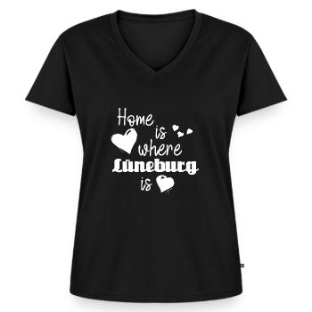 Zuhause in Lüneburg - Home is where Lüneburg is - Frauen Premium Bio T-Shirt mit V-Ausschnitt - Schwarz - Vorne - AI Model Female 172 light (172cm)