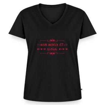 Kein Mensch ist illegal - Menschenrechte - Frauen Premium Bio T-Shirt mit V-Ausschnitt - Schwarz - Vorne - AI Model Female 172 light (172cm)