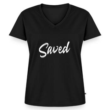 Saved Christliche Geschenke - Frauen Premium Bio T-Shirt mit V-Ausschnitt - Schwarz - Vorne - AI Model Female 172 light (172cm)