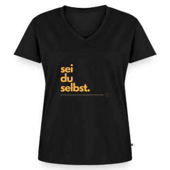 sei du selbst - Frauen Premium Bio T-Shirt mit V-Ausschnitt - Schwarz - Vorne - AI Model Female 172 light (172cm)