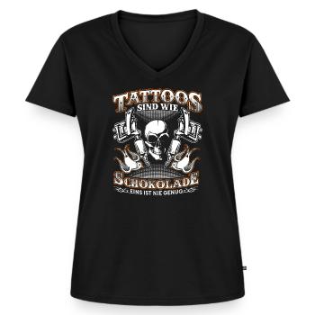 Tattoo Tattoos Tätowiert Tätowierer Schokolade - Frauen Premium Bio T-Shirt mit V-Ausschnitt - Schwarz - Vorne - AI Model Female 172 light (172cm)