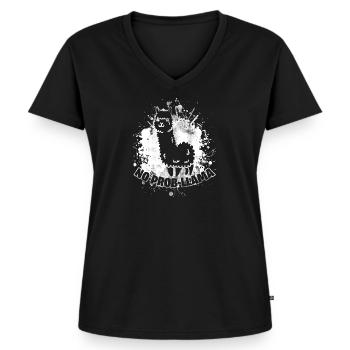 Lama - Frauen Premium Bio T-Shirt mit V-Ausschnitt - Schwarz - Vorne - AI Model Female 172 light (172cm)