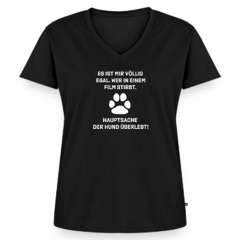 Hunde Spruch Schriftzug Pfote Geschenkidee - Frauen Premium Bio T-Shirt mit V-Ausschnitt - Schwarz - Vorne - AI Model Female 172 light (172cm)