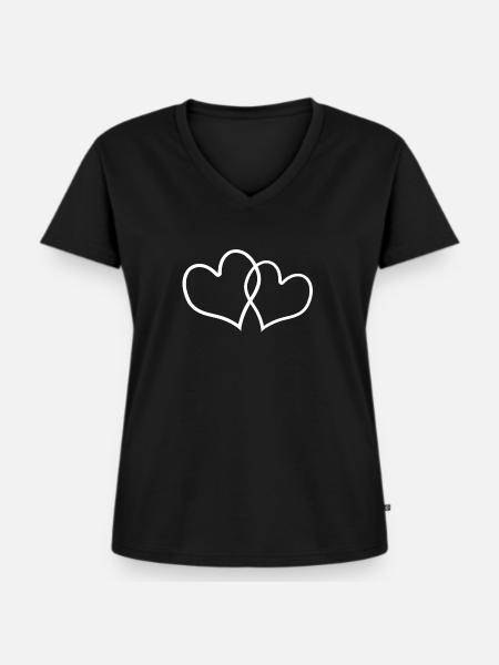 Herzen - Frauen Premium Bio T-Shirt mit V-Ausschnitt - Schwarz