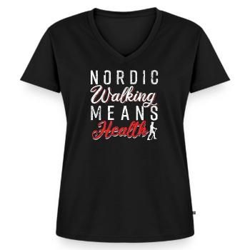 Nordic Walking - Frauen Premium Bio T-Shirt mit V-Ausschnitt - Schwarz - Vorne - AI Model Female 172 light (172cm)
