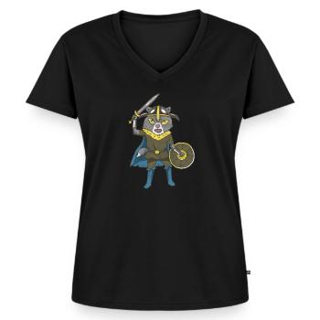 Wikinger Katze Krieger Vallhala Kinder Geschenke - Frauen Premium Bio T-Shirt mit V-Ausschnitt - Schwarz - Vorne - AI Model Female 172 light (172cm)