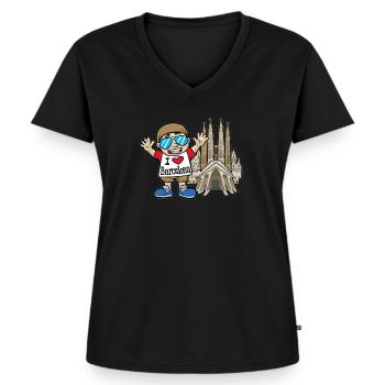 I LOVE BARCELONA Spanien La Sagrada Familia - Frauen Premium Bio T-Shirt mit V-Ausschnitt - Schwarz - Vorne - AI Model Female 172 light (172cm)