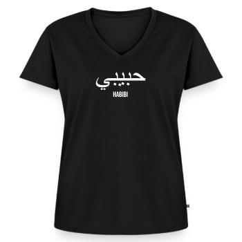 Habibi | Arabischer Ausdruck, mein Liebling - Frauen Premium Bio T-Shirt mit V-Ausschnitt - Schwarz - Vorne - AI Model Female 172 light (172cm)