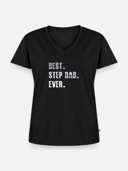 Bester Schritt-Vati überhaupt - Frauen Premium Bio T-Shirt mit V-Ausschnitt - Schwarz