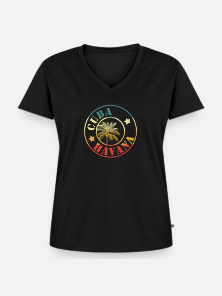 cuba habana retro circle - Frauen Premium Bio T-Shirt mit V-Ausschnitt - Schwarz