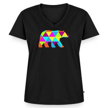 Ours polygone - T-shirt encolure en V Premium bio Femme - noir - Devant - AI Model Female 172 light (172cm)