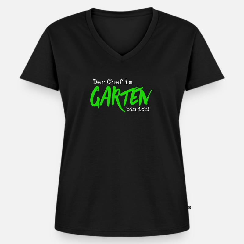 Der Chef im Garten bin ich, Gärtner Geschenkidee - Frauen Premium Bio T-Shirt mit V-Ausschnitt - Schwarz