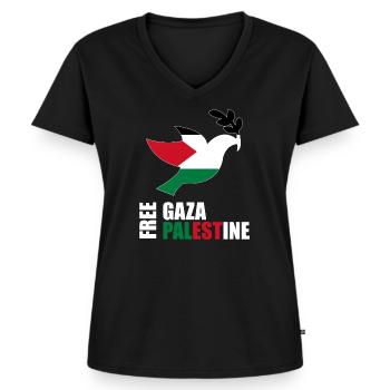 Frei Gaza Palästina - Frauen Premium Bio T-Shirt mit V-Ausschnitt - Schwarz - Vorne - AI Model Female 172 light (172cm)