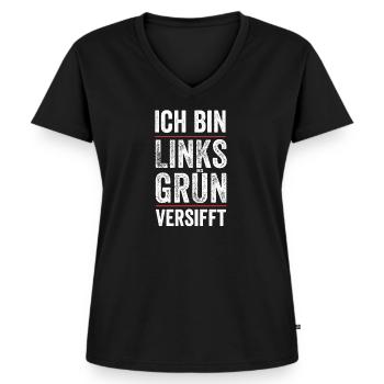Ich bin links grün versifft Aktivist Grüne Stateme - Frauen Premium Bio T-Shirt mit V-Ausschnitt - Schwarz - Vorne - AI Model Female 172 light (172cm)