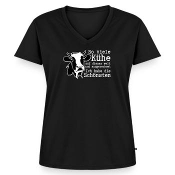 So viele Kühe auf dieser Welt und ausgerechnet Ich - Frauen Premium Bio T-Shirt mit V-Ausschnitt - Schwarz - Vorne - AI Model Female 172 light (172cm)