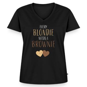 Every Blondie needs a Brownie - Frauen Premium Bio T-Shirt mit V-Ausschnitt - Schwarz - Vorne - AI Model Female 172 light (172cm)