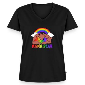 Mama Bear LGBT Pride Month Mothers Day - Frauen Premium Bio T-Shirt mit V-Ausschnitt - Schwarz - Vorne - AI Model Female 172 light (172cm)