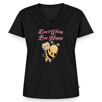 Don't Worry Bee Happy 31 - Frauen Premium Bio T-Shirt mit V-Ausschnitt - Schwarz - Vorne - AI Model Female 172 light (172cm)