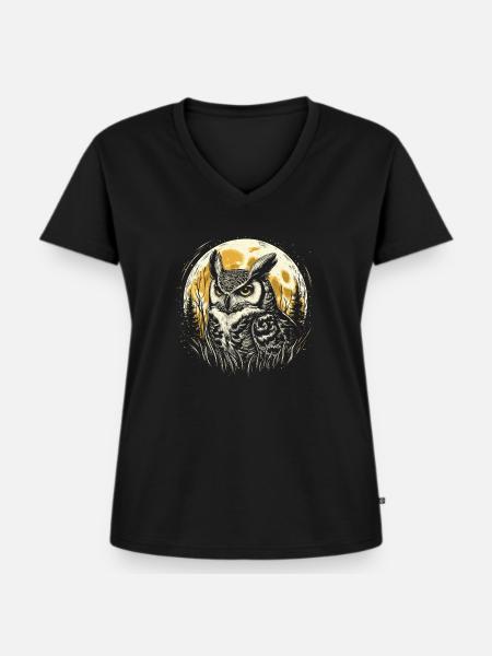 Uhu mit Vollmond - Frauen Premium Bio T-Shirt mit V-Ausschnitt - Schwarz