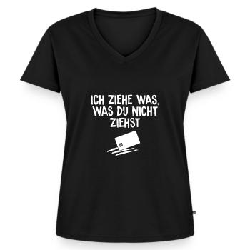 ich ziehe was was du nicht ziehst weiss - Frauen Premium Bio T-Shirt mit V-Ausschnitt - Schwarz - Vorne - AI Model Female 172 light (172cm)