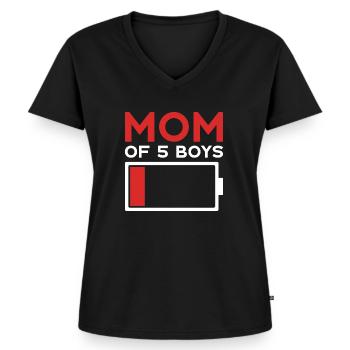 MAMA FÜNF SÖHNE MOM OF 5 BOYS - Frauen Premium Bio T-Shirt mit V-Ausschnitt - Schwarz - Vorne - AI Model Female 172 light (172cm)