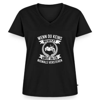 Beiwagen Motorradgespann Seitenwagen Gespann - Frauen Premium Bio T-Shirt mit V-Ausschnitt - Schwarz - Vorne - AI Model Female 172 light (172cm)