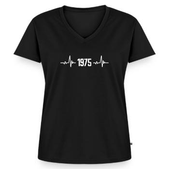 1975 - Jahrgang 1975 - vintage 1975 - Frauen Premium Bio T-Shirt mit V-Ausschnitt - Schwarz - Vorne - AI Model Female 172 light (172cm)