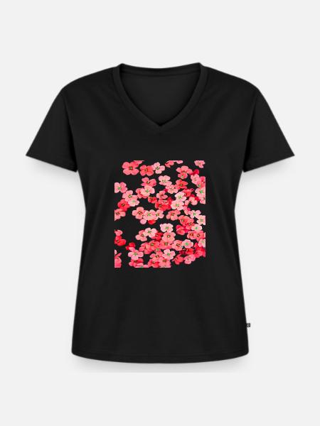rote blüten - Frauen Premium Bio T-Shirt mit V-Ausschnitt - Schwarz