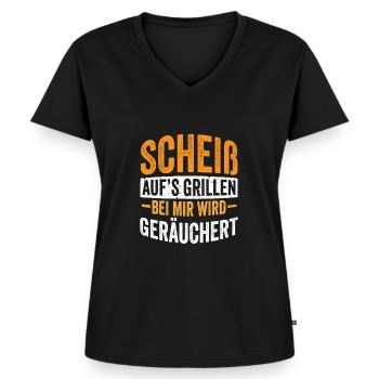 Räuchern Scheiß auf´s Grillen - Frauen Premium Bio T-Shirt mit V-Ausschnitt - Schwarz - Vorne - AI Model Female 172 light (172cm)