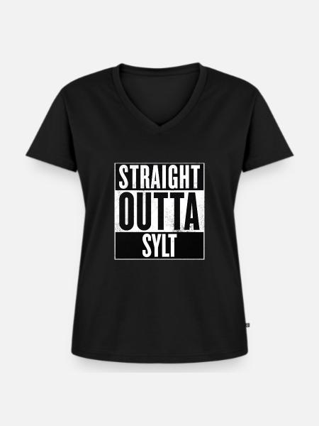 Straight Outta Sylt - Frauen Premium Bio T-Shirt mit V-Ausschnitt - Schwarz