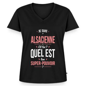 Je suis Alsacienne - Super-pouvoir - Cadeau Humour - T-shirt encolure en V Premium bio Femme - noir - Devant - AI Model Female 172 light (172cm)