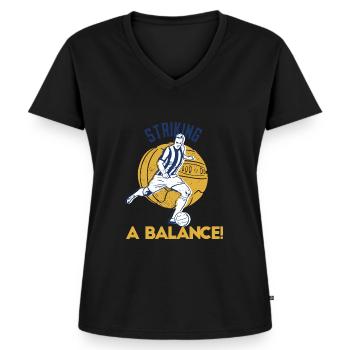 Trouver un équilibre! Designs de football rétro cool - T-shirt encolure en V Premium bio Femme - noir - Devant - AI Model Female 172 light (172cm)