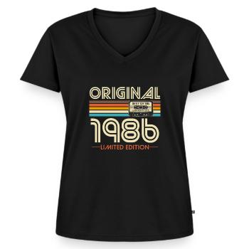 Original 1986 Jahrgang Vintage Geburtstag Retro - Frauen Premium Bio T-Shirt mit V-Ausschnitt - Schwarz - Vorne - AI Model Female 172 light (172cm)