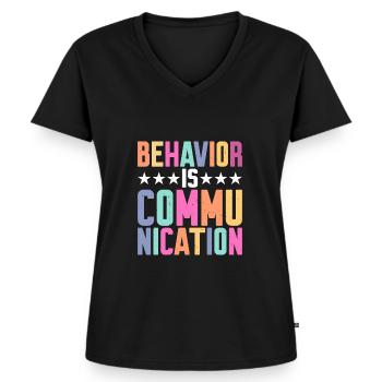 Le comportement est la communication 7 - T-shirt encolure en V Premium bio Femme - noir - Devant - AI Model Female 172 light (172cm)