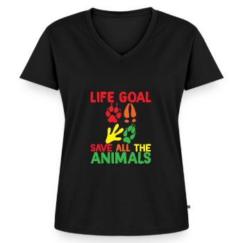 Objectif de vie, Sauver tous les animaux 2 - T-shirt encolure en V Premium bio Femme - noir - Devant - AI Model Female 172 light (172cm)