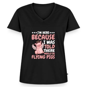 On m’a dit qu’il y aurait des cochons volants 10 - T-shirt encolure en V Premium bio Femme - noir - Devant - AI Model Female 172 light (172cm)