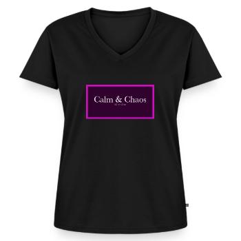 Calm & Chaos - Frauen Premium Bio T-Shirt mit V-Ausschnitt - Schwarz - Vorne - AI Model Female 172 light (172cm)