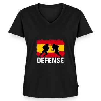 American Football Spanien Defense - Frauen Premium Bio T-Shirt mit V-Ausschnitt - Schwarz - Vorne - AI Model Female 172 light (172cm)