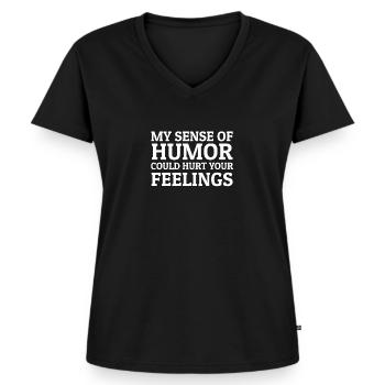 Schwarzer Humor Sarkasmus Derber Humor Niveaulos - Frauen Premium Bio T-Shirt mit V-Ausschnitt - Schwarz - Vorne - AI Model Female 172 light (172cm)